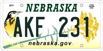 NE license plate AKF231