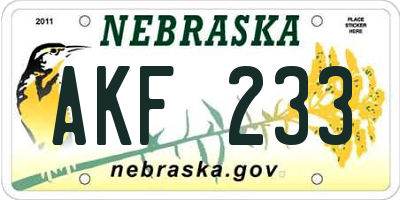 NE license plate AKF233