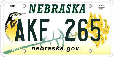 NE license plate AKF265