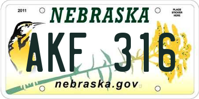 NE license plate AKF316