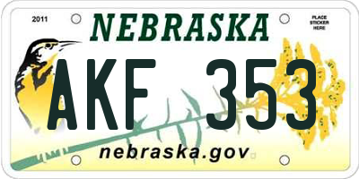NE license plate AKF353