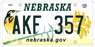 NE license plate AKF357