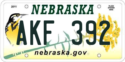 NE license plate AKF392