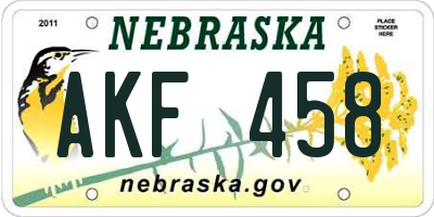 NE license plate AKF458