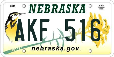 NE license plate AKF516
