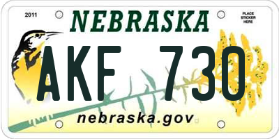 NE license plate AKF730