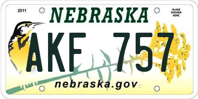 NE license plate AKF757
