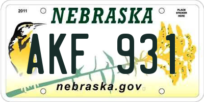 NE license plate AKF931