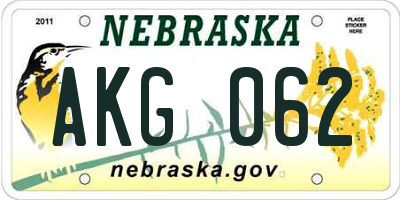 NE license plate AKG062