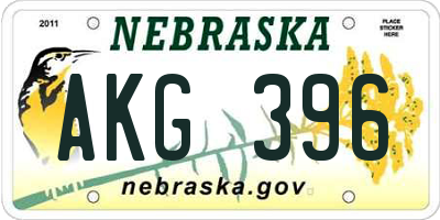 NE license plate AKG396