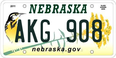 NE license plate AKG908