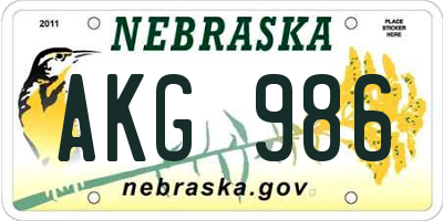 NE license plate AKG986
