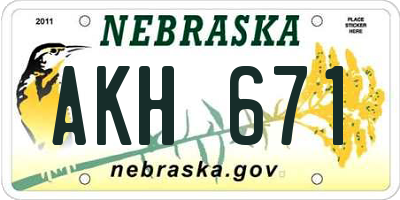 NE license plate AKH671