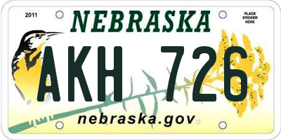 NE license plate AKH726