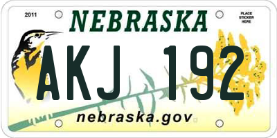 NE license plate AKJ192