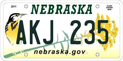 NE license plate AKJ235