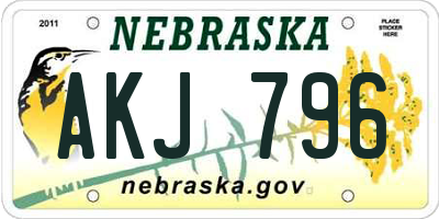 NE license plate AKJ796