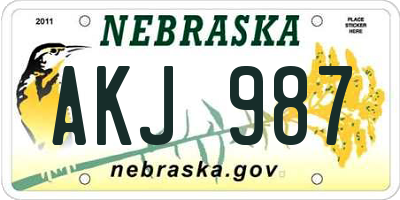 NE license plate AKJ987