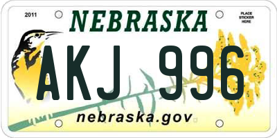 NE license plate AKJ996