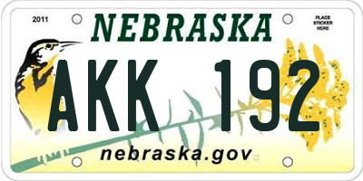 NE license plate AKK192