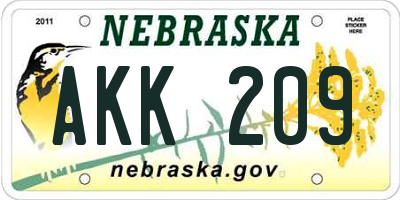 NE license plate AKK209