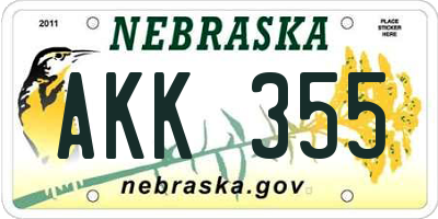 NE license plate AKK355