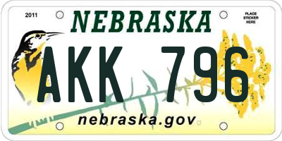 NE license plate AKK796
