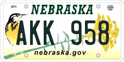NE license plate AKK958