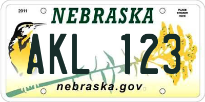NE license plate AKL123