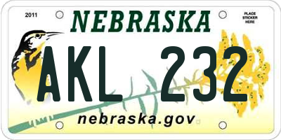 NE license plate AKL232