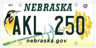 NE license plate AKL250