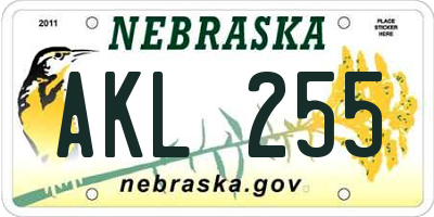 NE license plate AKL255