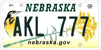 NE license plate AKL777