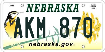 NE license plate AKM870