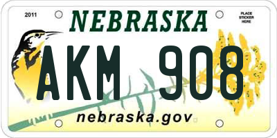 NE license plate AKM908