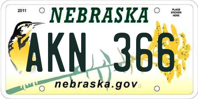 NE license plate AKN366