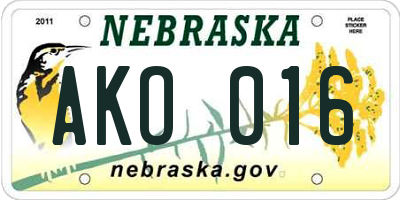 NE license plate AKO016