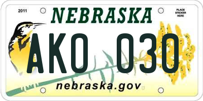 NE license plate AKO030