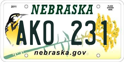 NE license plate AKO231