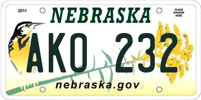 NE license plate AKO232