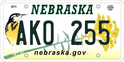 NE license plate AKO255