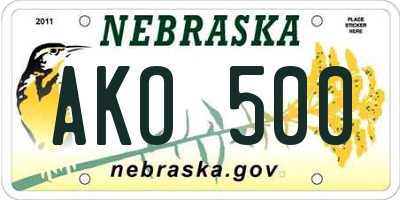 NE license plate AKO500