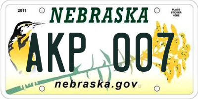 NE license plate AKP007