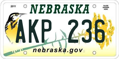 NE license plate AKP236