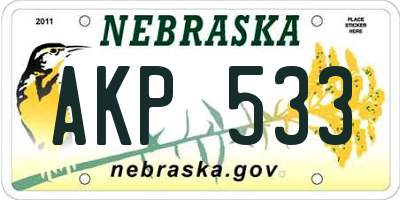 NE license plate AKP533