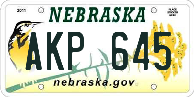 NE license plate AKP645