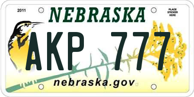 NE license plate AKP777