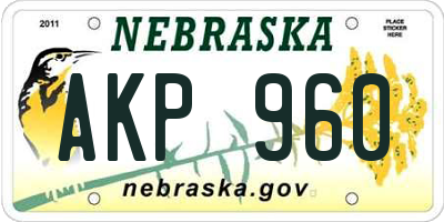 NE license plate AKP960