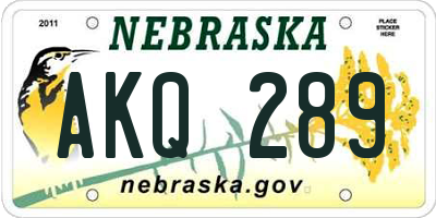 NE license plate AKQ289