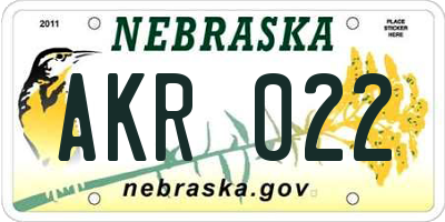 NE license plate AKR022